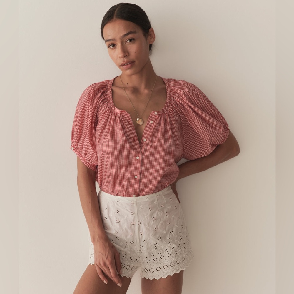 NWT DÔEN June top in Cerise Paris Gingham, Small
